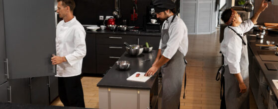 Chefs working in a Hotel Kitchen